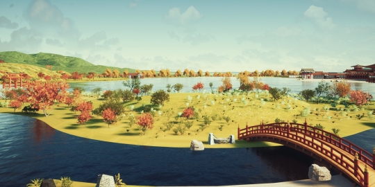 秋の南殿と園池