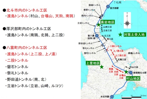 北海道新幹線　北斗市と八雲町の工区地図