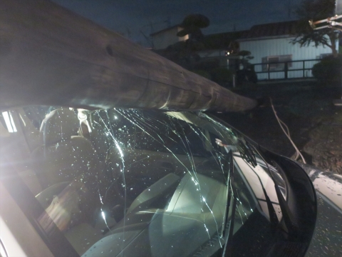 「台風19号被害。鯉のぼり竿が車3台を直撃しました。」① (5)_R