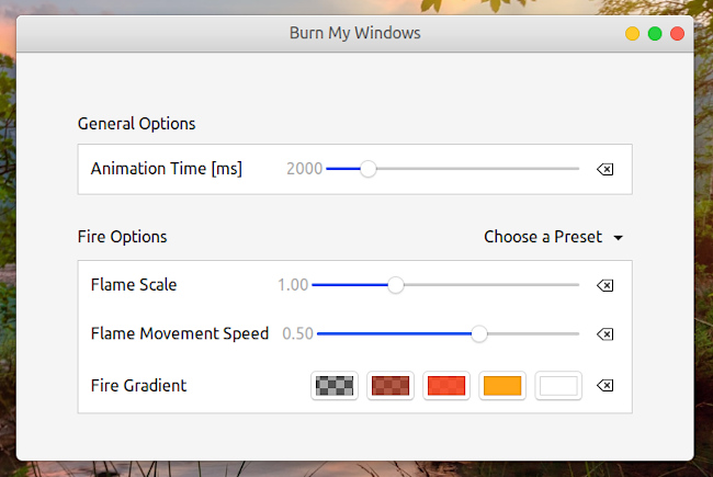 Burn My Windows GNOME Shell 拡張機能 オプション